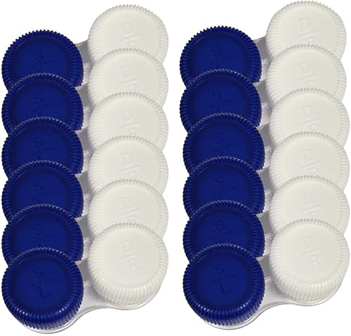 Estuches para lentes de contacto con tapa roscada, azul/blanco, paquete de 12