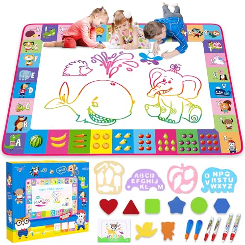 Water Doodle Mat - Kids Painting Writing Doodle Toy Board - Color Doodle Drawing Mat Bring Magic Pens Educational Toys for Age 3 4 5 6 7 8 9 10 11 12 Year Old Girls Boys Age Toddler Gift (Pink)