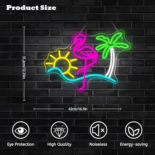 Image of Flamingo Sun Palm Tree Neon Signs for Wall Decor Funny Dimmable LED Neon Light Sign USB Powered for Home Bar Cart Summer Beach Restaurant Man Cave Decor Beer Cafe Bistro Club Party