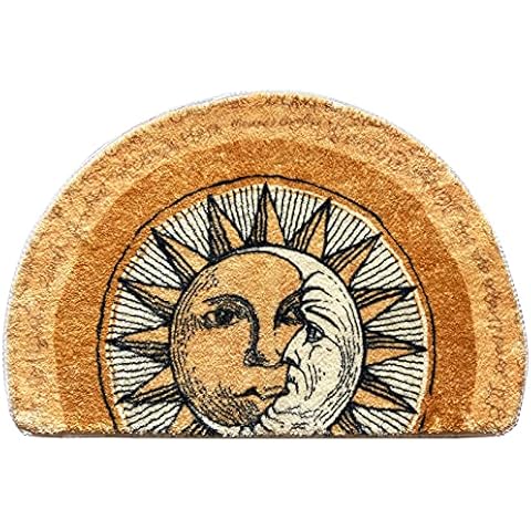 WERGHJ Half Round Door Mat,Semi Circle Bathroom Floor Rug,Tarot Sun Moon Rug,Non-Slip Welcome Entrance Way Rug,Absorbent Bath Mat,Microfiber Tufted Indoor Rug for Kitchen Living Room Cover