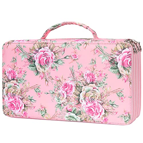 Image of Vomgomfom Large Capacity Pencil Case - Zipper Closure Twill Fabric Case for 300 Colored Pencils or 200 Gel Pens, Artist Organizer (Pink Rose)