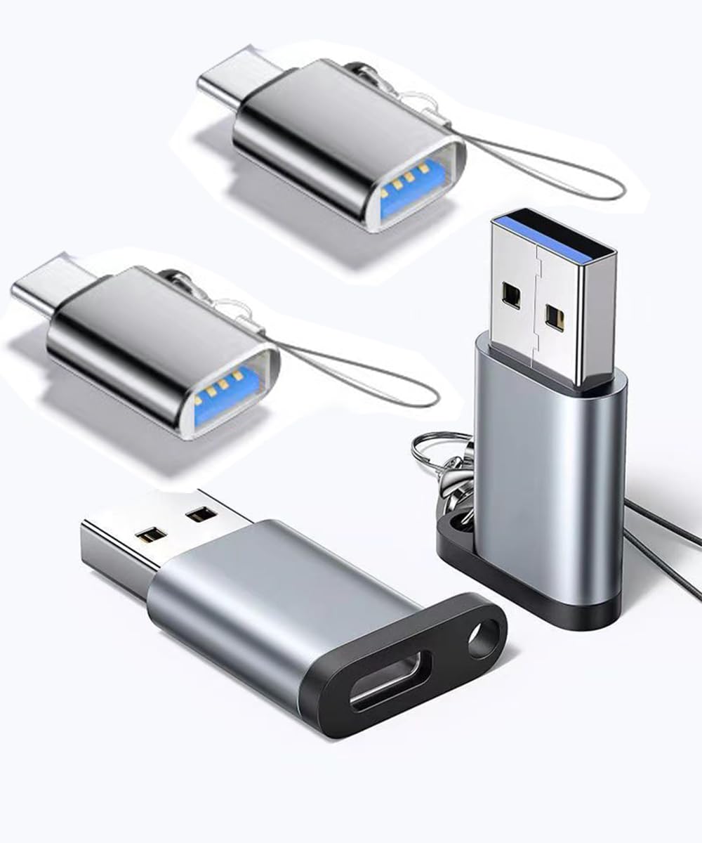KAKAPOZO USB to USB C Adapter 4 Pack, Type C Male to A 3.0 Female OTG Converter x 2, USB C Female to A Male x 2 for Galaxy S23 S24 iPhone 16/15