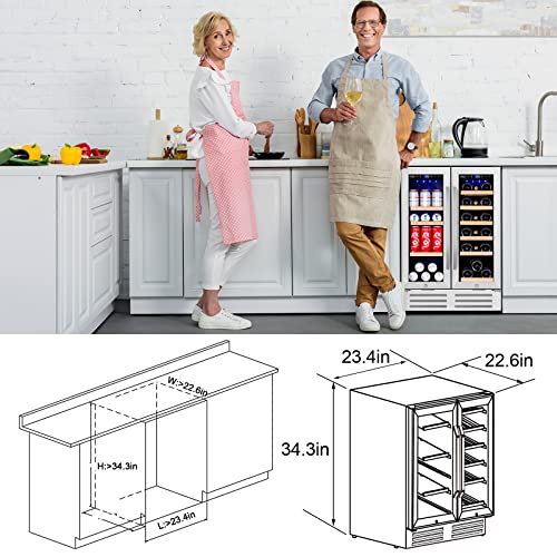 Wine And Beverage Refrigerator,Velieta 24 Inch Dual Zone Fridge With Glass Door, Built-In Cooler With Powerful And Quite Cool System/18 Bottles And 88 Cans Capacity, Stainless Steel Silver (Kmyl120) #TOP6