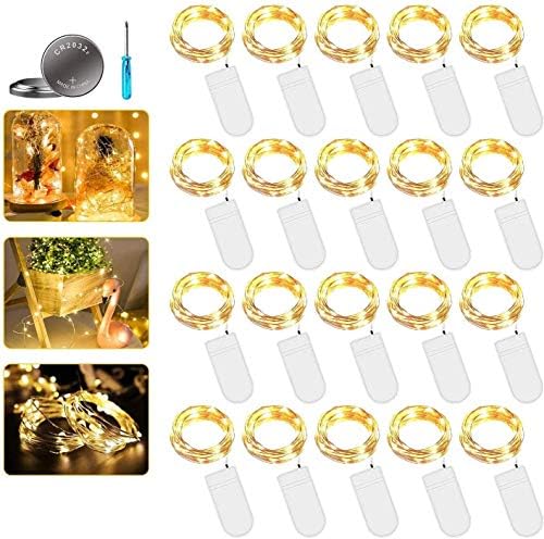 Micro LED Fairy Lights Battery, Pack of 20 2M20 LED Micro Battery Operated Copper Wire Fairy Lights Warm White Christmas Lighting for Room, Indoor, Christmas, Outdoor, Party, Wedding (20, Warm White)