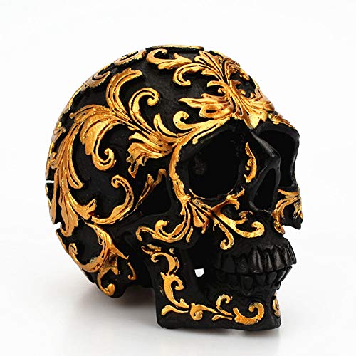 Onewell Tribal Tattoo Floral Skull Pen Holder Figurine 5.75 & quot; L Office Desktop Ossuary Skulls Decoración Cranium Skeleton Head Papelería Holder como Halloween Macabre Cementerio