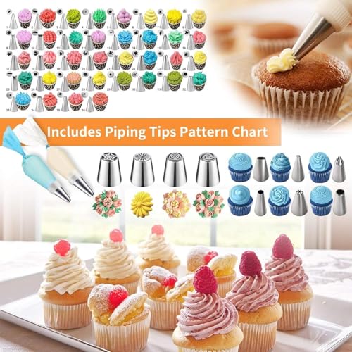 Juego de 236 boquillas de pastelería – Kit de herramientas de decoración de pasteles con estuche de almacenamiento para cupcakes, galletas, glaseado de fondant, suministros de panadería azul para