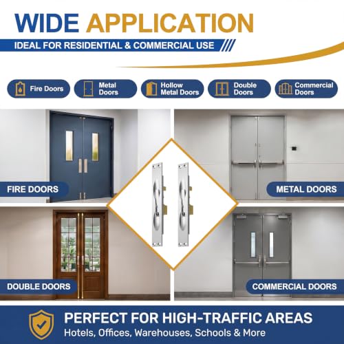 Image of Blulu 2 Pcs Solid Brass Extension Flush Bolt with Rod 10 Inch, 1 inch W x 6-3 /4 inch H Flush Bolt for French Doors & Double Doors, Sliver