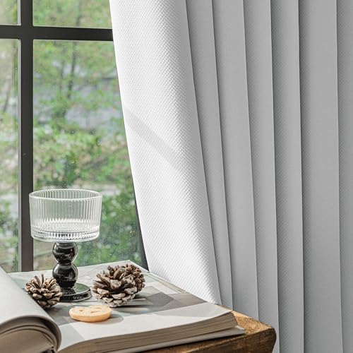 FMFUNCTEX 100% Blackout Curtains for Bedroom, White Back Tab Curtain 84 Inches Long Drapery Thermal Insulated Curtains for Living Room, Black Out Drapes Rod Pocket Room Darkening 2 Panels