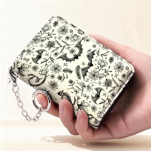 Image of Mayski Credit Card Holder, Zipper Credit Card Wallet for Women, Small Accordion Card Cases Holder, KeyChain Wallet, Business Card Holder(Bat 01)