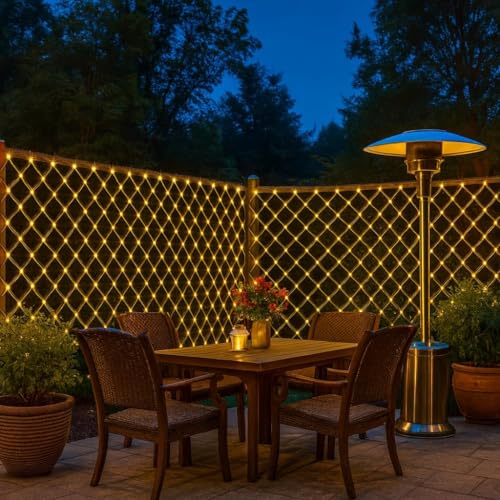 Image of K DK D 10 FT X 10 FT Net Mesh Light - 200 LED Warm Yellow Waterproof Serial String Light with Remote & 8 Modes | Mesh Curtain Lights for Balcony, Garden, Patio, Indoor Outdoor, Diwali Decoration