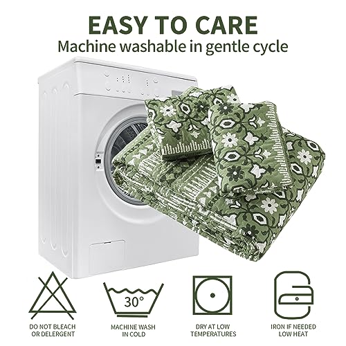 TWINRUN Boho Queen Quilt Set, 3 Piece Queen Quilt Bedding Set (90 x 98 Inch), Lightweight Sage Green Quilt, Boho Style Striped Print Coverlet, Bedspreads Queen Size for All-Seasons, Machine Wash - Image 6