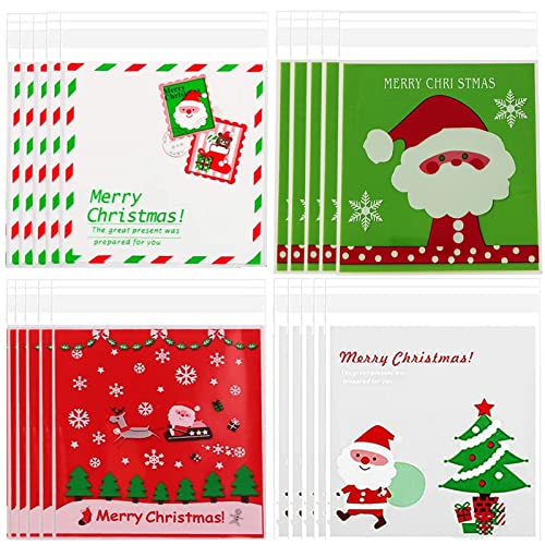 Bolsas de Dulces de Navidad 200 Piezas Bolsas de Galletas de Navidad, Bolsas de dulces autoadhesivas Bolsas de Celofán Transparente Bolsas de Chocolate de Galletas para Regalo Dulces Fiesta DIY Cover