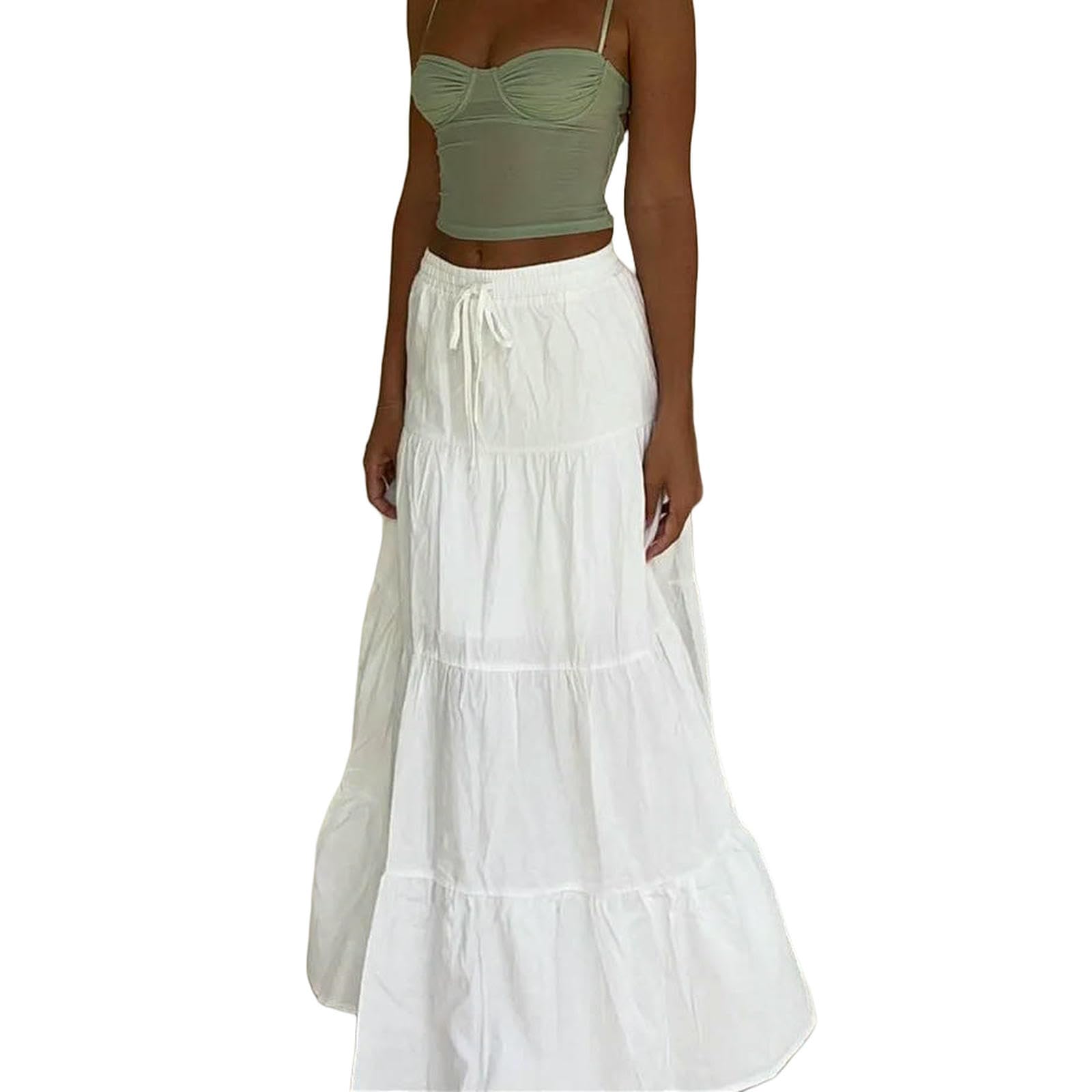 Gonna Lunga Donna Donne Boho Long Gonna-Bianco-s