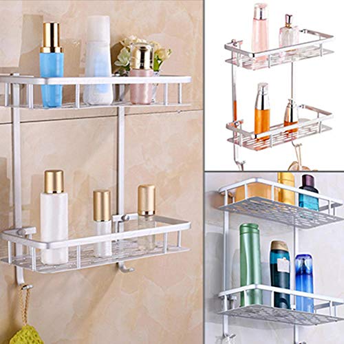 Accessoires salle de bain étagère angle double pont aluminium - 6