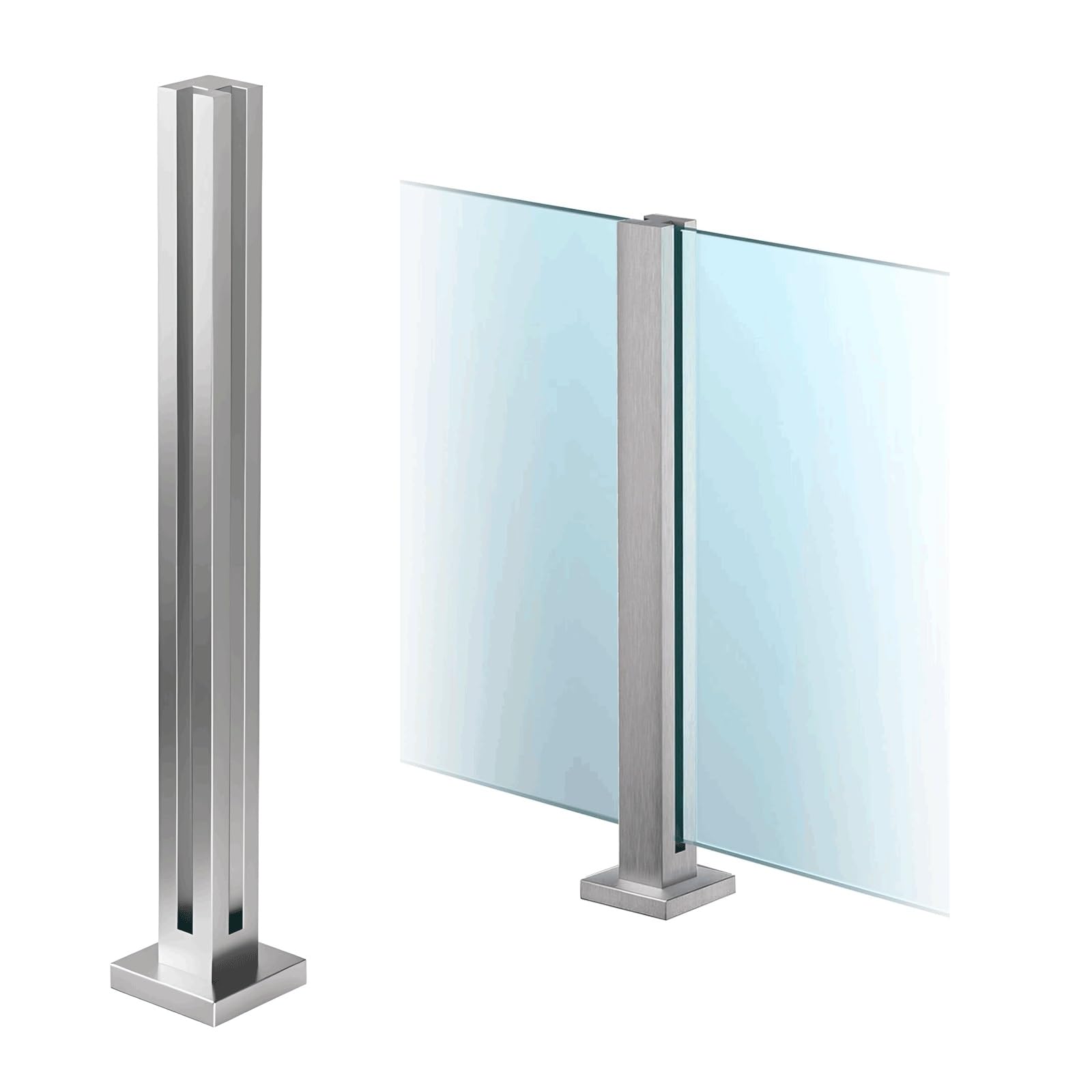Geländersystem für Balkon und Treppe, Edelstahl, Glas, 100,1 cm, einfache Installation, Poolzaun mit Schlitzen, Basis, silberfarbener Mittelpfosten für Sicherheit und Stil