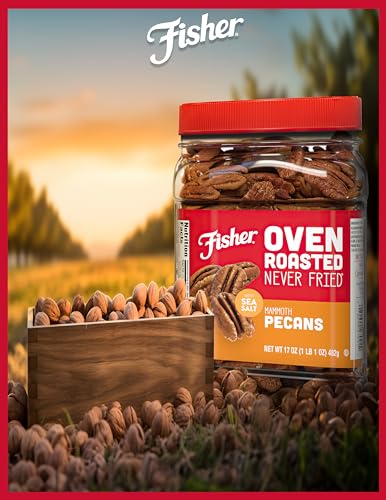 Image of Fisher Oven Roasted Never Fried Mammoth Pecans, 17 Ounces (Pack of 6), Heart Healthy Snacks for Adults, Made with Sea Salt, No Added Oil or Artificial Ingredients, Gluten Free, Vegan Protein, Bulk