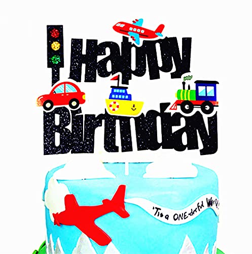 Transportation Birthday Cake Topper Traffic Vehicle Bus Car Train Plane Ship Themed Birthday Party Supplies Transportation Cake Decoration #TOP11