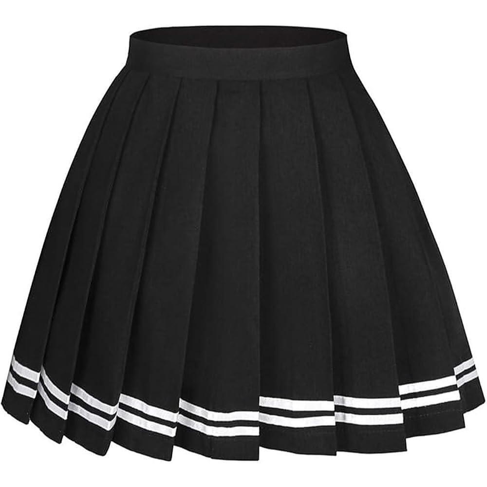 Women’s Pleated Skirt, Black Mini Skirt, School Uniform, Casual Party Skirt, Soft Fabric, Elastic Closure, Ideal for Holiday & School - X-Large