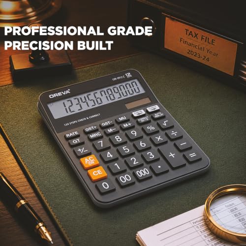 Image of Oreva OR-1912-C Solar & Battery Calculator Desktop | Financial Office Computer Calculators Large Display | Standard Function | Big Sensitive Button - Dark Grey