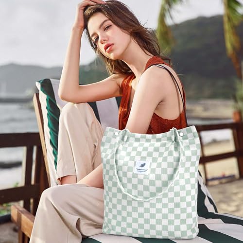 Image of Ayieyill Corduroy Tote Bag for Women Canvas Shoulder Cord Purse with Inner Pocket