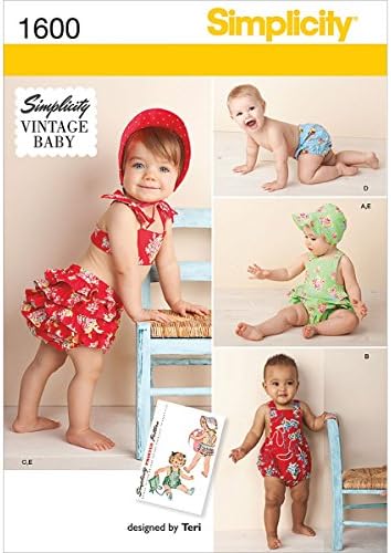 Simplicity 1600 Vintage Baby Romper Sewing Patterns, Sizes XXS-L