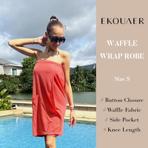 Image of Ekouaer Waffle Robes For Women Bath Wraps Lightweight Knee Length Soft Shower Robe with Pocket S-L
