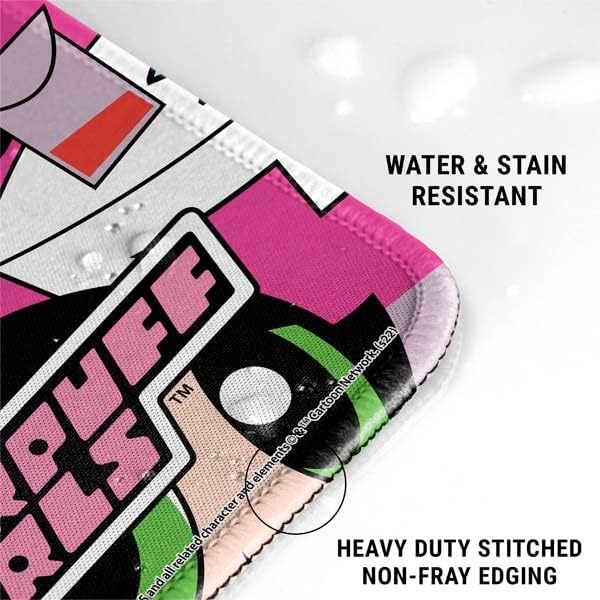 Skinit Large Gaming Mouse Pad - Officially Licensed Powerpuff Girls Patches Design with Stitched Edges, Waterproof, Non-Slip Rubber Base, Desk Mat for Keyboard & Mouse, 31.5" x 11.8" inches