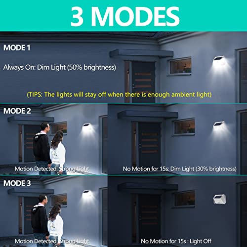 Solar Lights Outdoor Motion Sensor LED Security Lights Waterproof IP65 Spot Lights 3 Modes Solar Powered Garden Fence Wall Outside Spotlights White - Image 3