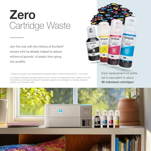 Epson EcoTank ET-2980 Wireless All-in-One Color Supertank Printer with up to 3 Years of Ink, Refillable Tanks, Perfect for Home, 15 PPM, 1.44" Color Screen, Auto 2-Sided Printing - White - Image 5