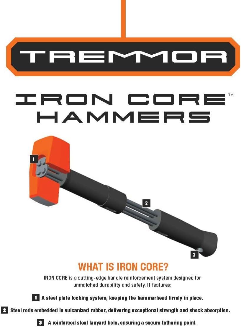 TREMMOR 8 lb Sledge Hammer | Heavy Duty Sledgehammer with Iron Core Steel Reinforced Rubber Handle Mini Sledge hammer with Locked Head | Ultimate Overstrike Protection Sledgehammers (16 in. Length)