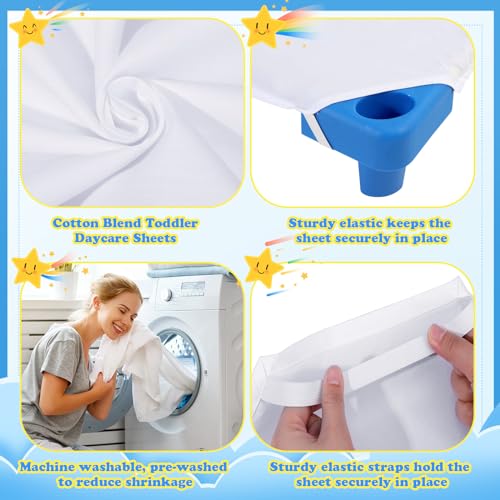 Image of Macarrie 20 Pack Cot Sheets for Daycare Standard Size 23 inch x 51 inch Toddler Cot Sheets, Soft Breathable Preschool Nap Sheet Polyester Cotton Daycare Essentials for Boys Girls Naptime Sleeping, White