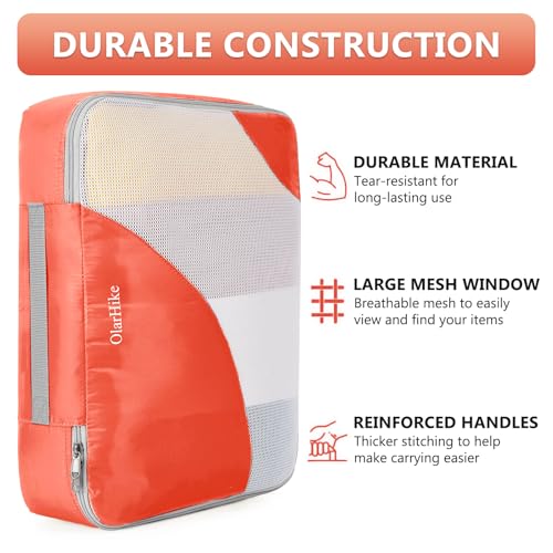 8 Set Packing Cubes for Travel, Gifts for Women Mom,Anti-Tearing Suitcase Organizer for Luggage with Shoe & Hanging Toiletry Bag,OlarHike Vacation Essentials & Accessories for Cruise Ship,Orange4