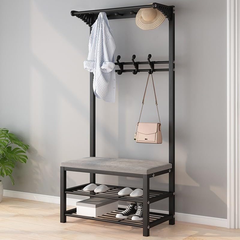 Porte-manteau en métal 170x33x60 cm avec étagère à chaussures