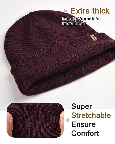 Image of FURTALK Mens Beanie Fleece Lined Winter Hats Double Layered Stylish Knited Cuffed Plain Hat