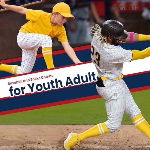 Image of XZQTIVE Baseball Softball Socks and Belt Combo Set Adjustable Softball Socks and Elastic Belt for Kids Youth Adult