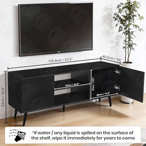 Image of ABOUT SPACE TV Unit - Engineered Wooden TV Stand Table with Bottom Open Storage, Adjustable Shelves & 2 Closed Cabinets for Set Top Box WiFi Router Stand (Black Mahogany - L 136 x B 40.5 x H 53 cm)