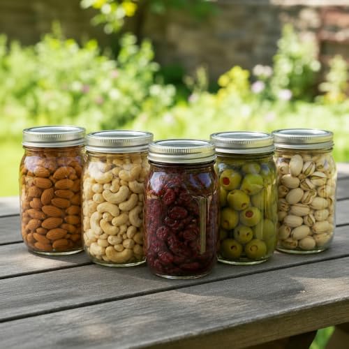 Image of STAR WORK- 500 ml Ball Regular Mouth Mason Jars Airtight lids and Bands. For Canning, Fermenting, Pickling - Store & Decor (5) Container
