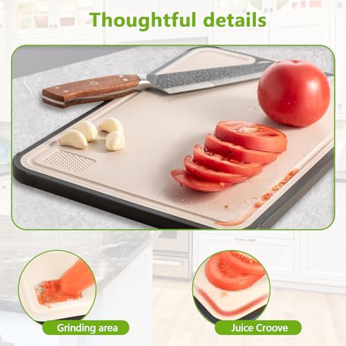Tabla de cortar de acero inoxidable para cocina, reversible 304 acero inoxidable y paja de trigo, doble cara para picar carne y verduras, regalos de cocina fácil de limpiar miniatura 6