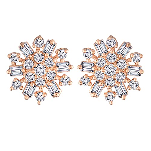 Image of I Jewels Valentines Special Stylish Fashion Rose Gold Plated Cubic Zirconia American Diamoand Floral Stud Earrings For Women /Girls