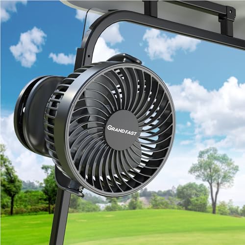 Golf Cart Rechargeable Fan Compatible with EZGO Club Car Yamaha, Golf Palyer Summer Essential 3 Powerful Speeds Clip on Fan with 360° Pivot, 13 Hrs Run Cordless, Battery Operated for Golf Cart