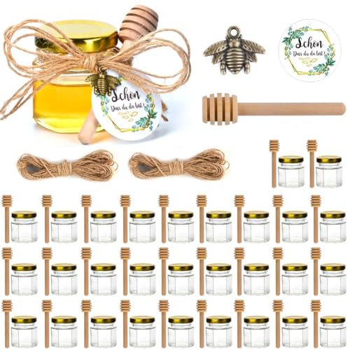 MAOOY 30er Mini Honiggläser 45ml Set Gastgeschenke Hochzeit Honiggeschenke für Babyparty und Party