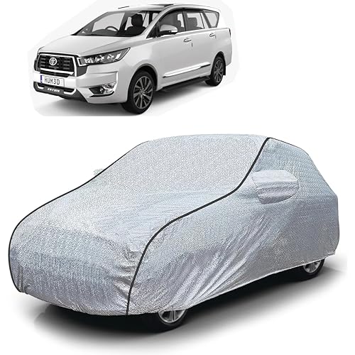 Image of Sulfar 100% Waterproof Car Body Cover Compatible with Mirror for Toyota Innova Crysta (Triple Stitched, Full Bottom Elastic, Magic Silver with Black Piping)