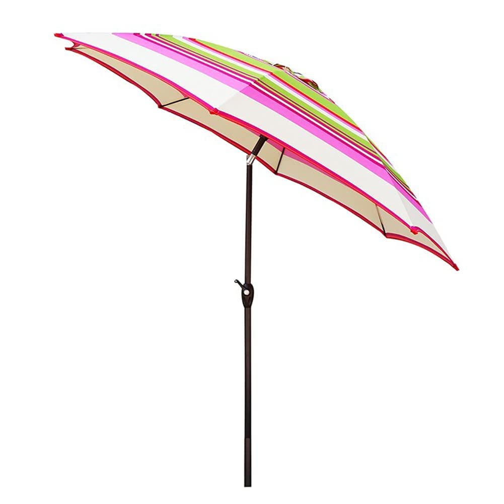 SaryEdge Parasol Large Patio Umbrella, Striped Beach Umbrella 270cm with Crank and Tilt, Waterproof Market Table Umbrella Iron Pole good,