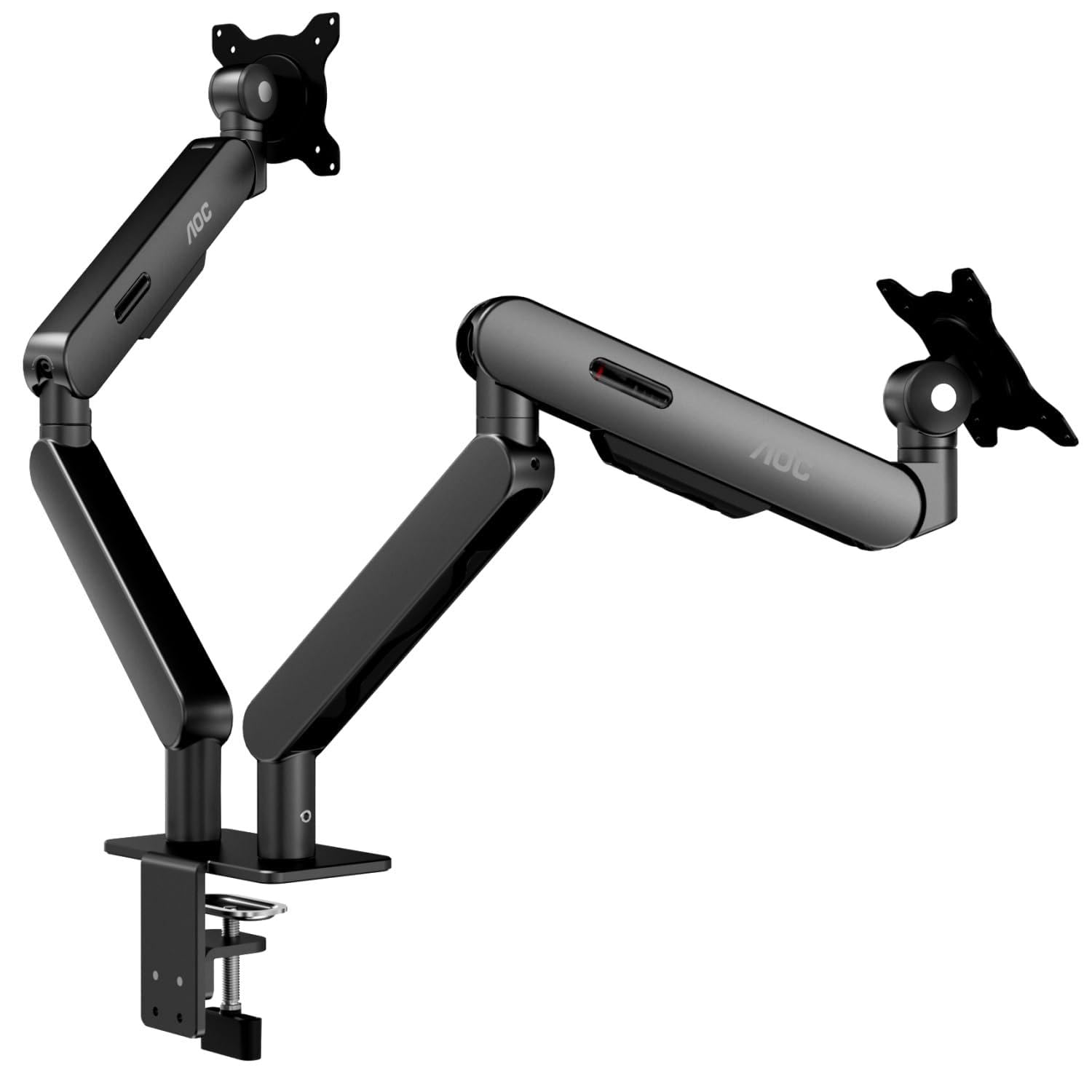 AOC AM420G Dual Monitor Arms - Full Adjustable Monitor Desk Mount Swivel Vesa Bracket with C Clamp, Grommet Mounting Base for 17 to 34 Inch Computer Screens - Each Arm Holds 4.4 to 19.8lbs