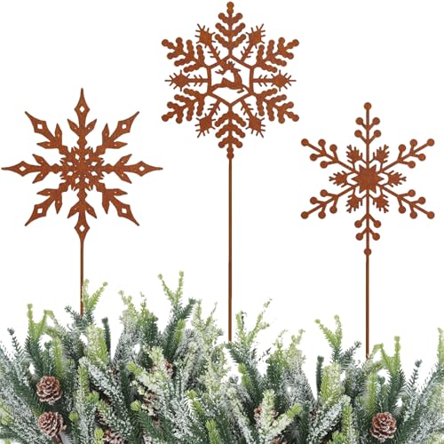3 Schneeflocken Gartenstecker Weihnachten deko Draußen Rost...