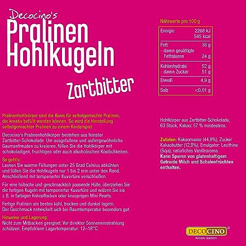 Decocino Pralinen-Hohlkörper (63 Stk) – Zartbitter Schokolade – Pralinen-Form |Pralinen selber machen – ideale Pralinen-Hohlkugeln für Weihnachts-Pralinen