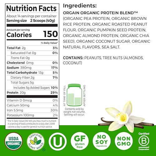 Orgain Organic Simple Vegan Protein Powder, Vanilla - 20g Plant Based Protein, Made with less Ingredients, No Artificial Sweeteners, Gluten Free, No Dairy or Lactose, 1.25 lb (Packaging May Vary) - Image 3