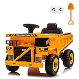 12V Ride On Dump Truck Kids Ride On Car for Kids, Battery Powered Electric Car with Remote Control, Electric Dump Bed, Wear-Resistant Tires, 4 Wheels Tractor Ride On Toys, Yellow