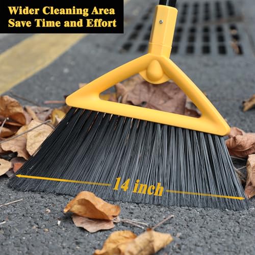 Image of Heavy Duty Broom Outdoor and Indoor, 4 Pack Upgraded Commercial Angle Brooms, Perfect Yellow Broom of House, Kitchen, Garage, Courtyard