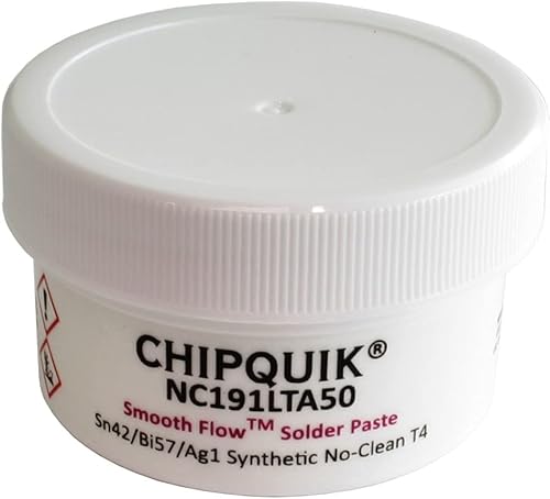 Chip Quik NC191LTA50 Pasta de soldadura a baja temperatura Sn42Bi57Ag1 T4 1.76 oz Jar